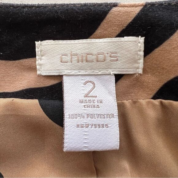 Chicos Jacket Womens 2 (US L/12) Tan Black Cardigan Animal Print Front Zip - Picture 6 of 10